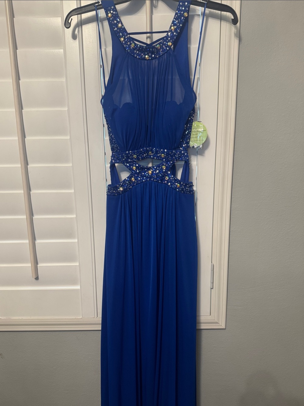 Royal Blue Beaded Cutout Evening Gown